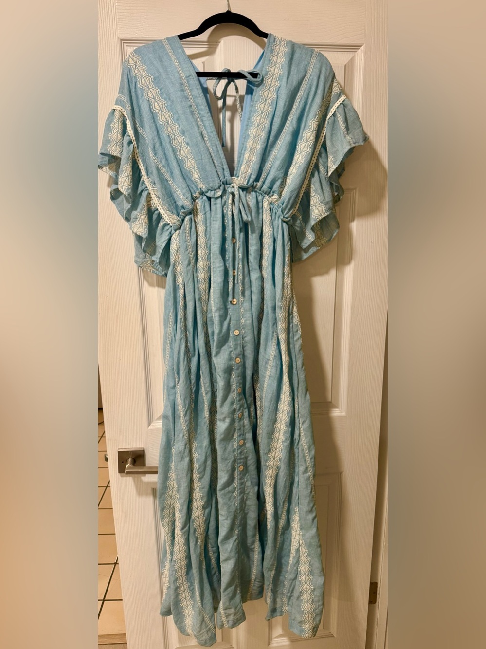 Light Blue Boho Embroidered Maxi Dress